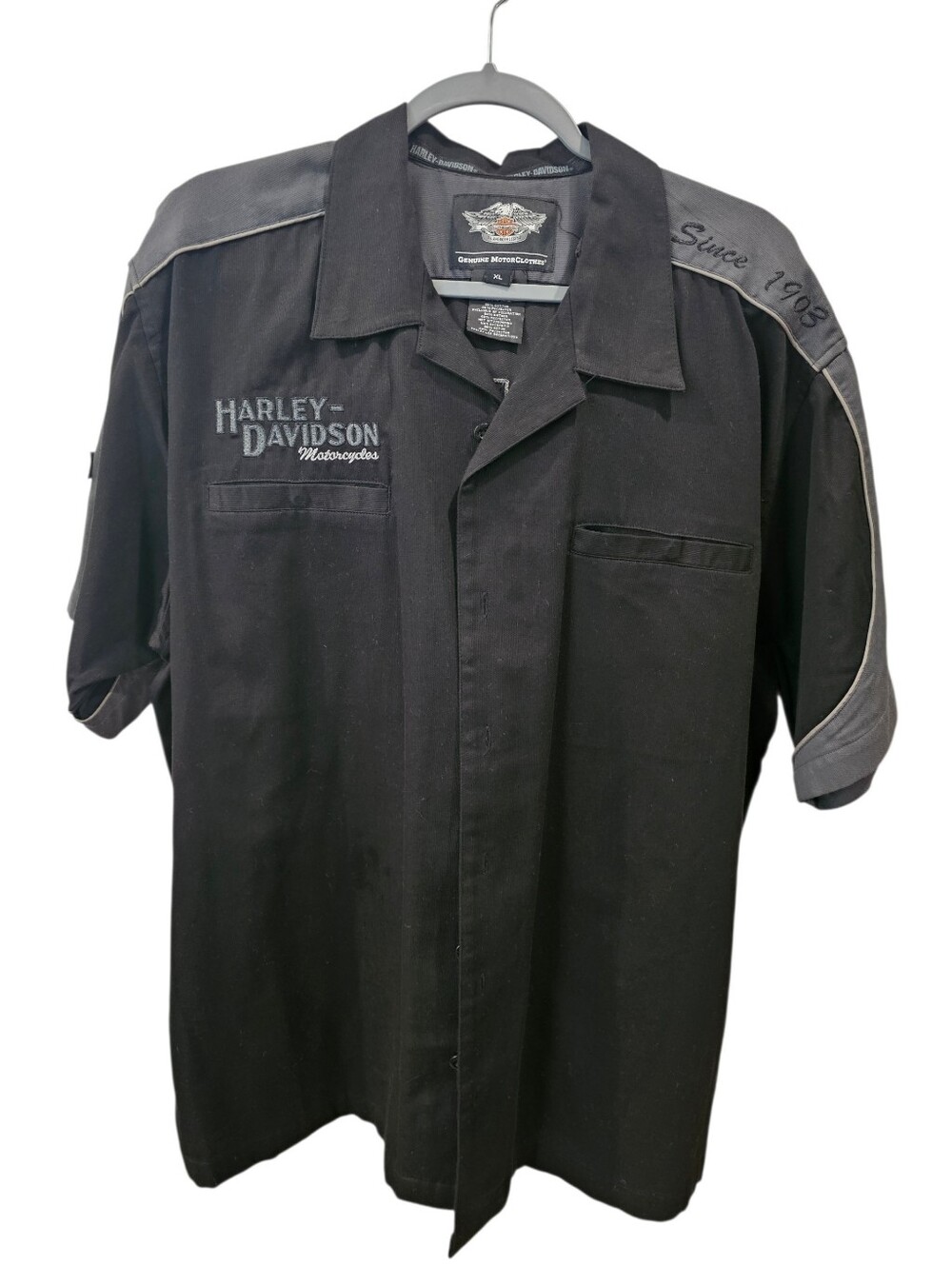 Harley-Davidson Black Short-Sleeve Mechanic-Style Shirt w/Gray Accents Sz XL EUC